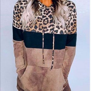 Boutique Color Block Leopard Hoodie